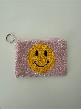 Pink Beaded Smiley Coin Pouch